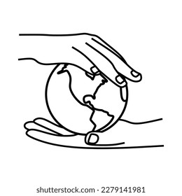 logo del día de la tierra, protector de la tierra con dos manos arriba y abajo, icono de línea de arte vector, contorno editable