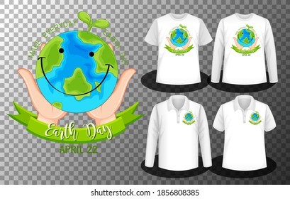 Earth Day logo with Set of different shirts with Earth Day logo screen on shirts illustration