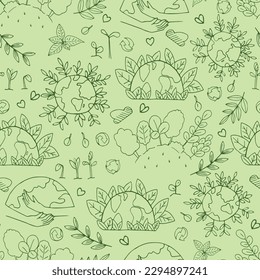 Earth day Love your planet Forest and trees seamless pattern background. Nature vector pattern