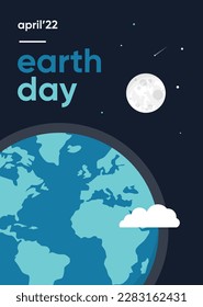 Earth Day Minimal Poster, Our Earth with Moon Vector Minimal Poster for the International Mother Earth Day April'22