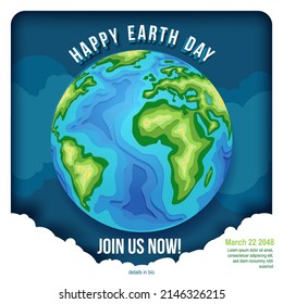 earth day movement. eart globe paper cut style for social media template vector illustration