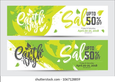 Earth Day Offer, Sale Banner Design Set Vector Illustration