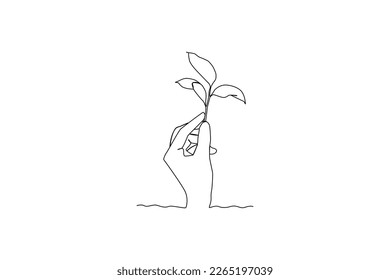 Earth day. One continuous line drawing a people love the earth by taking care of it. Earth day minimalist concept simple line, vector, love earth.