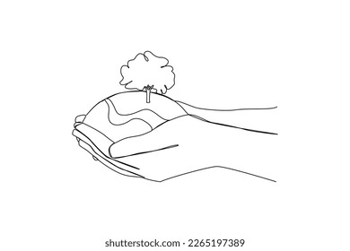Earth day. One continuous line drawing a symbol of one person one tree. Earth day minimalist concept simple line, vector, love earth.