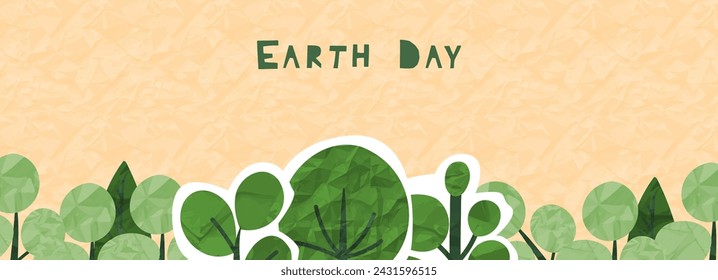 Earth day paper collage of green garden landscape trees bush shrub. Textured organic shape, nature-inspired forms, contemporary naive eco vector illustration. Ecological banner with textural elements