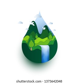 Earth Day paper cut style. Eco Friendly concept. Paper art Vector Illustration.