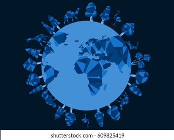 Earth Day. Planet animals and trees. World Environment Day. Vector illustration