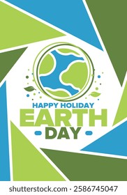 Earth Day. Planet day holiday. Nature and environment protection from climate change. Ecology green poster. Recycling. Alternative energy. Organic lifestyle. Vector illustration