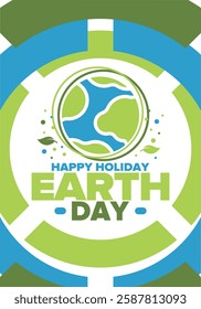 Earth Day. Planet day holiday. Nature and environment protection from climate change. Ecology green poster. Recycling. Alternative energy. Organic lifestyle. Vector illustration