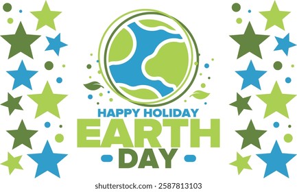 Earth Day. Planet day holiday. Nature and environment protection from climate change. Ecology green poster. Recycling. Alternative energy. Organic lifestyle. Vector illustration