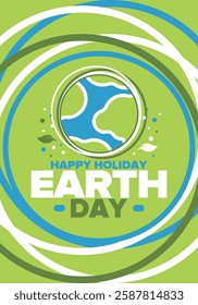 Earth Day. Planet day holiday. Nature and environment protection from climate change. Ecology green poster. Recycling. Alternative energy. Organic lifestyle. Vector illustration