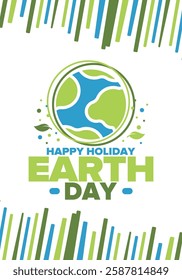 Earth Day. Planet day holiday. Nature and environment protection from climate change. Ecology green poster. Recycling. Alternative energy. Organic lifestyle. Vector illustration