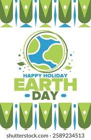 Earth Day. Planet day holiday. Nature and environment protection from climate change. Ecology green poster. Recycling. Alternative energy. Organic lifestyle. Vector illustration