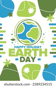 Earth Day. Planet day holiday. Nature and environment protection from climate change. Ecology green poster. Recycling. Alternative energy. Organic lifestyle. Vector illustration