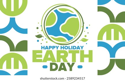 Earth Day. Planet day holiday. Nature and environment protection from climate change. Ecology green poster. Recycling. Alternative energy. Organic lifestyle. Vector illustration