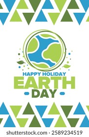 Earth Day. Planet day holiday. Nature and environment protection from climate change. Ecology green poster. Recycling. Alternative energy. Organic lifestyle. Vector illustration