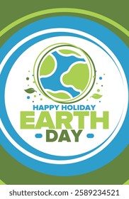 Earth Day. Planet day holiday. Nature and environment protection from climate change. Ecology green poster. Recycling. Alternative energy. Organic lifestyle. Vector illustration