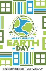 Earth Day. Planet day holiday. Nature and environment protection from climate change. Ecology green poster. Recycling. Alternative energy. Organic lifestyle. Vector illustration