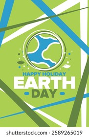 Earth Day. Planet day holiday. Nature and environment protection from climate change. Ecology green poster. Recycling. Alternative energy. Organic lifestyle. Vector illustration