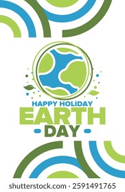 Earth Day. Planet day holiday. Nature and environment protection from climate change. Ecology green poster. Recycling. Alternative energy. Organic lifestyle. Vector illustration