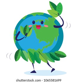Earth day, planet surrounded by greenery and leaves, ecology world concept , green and blue globe protection, global eco save nature vector illustration isolated on white background