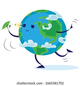 Earth day, planet surrounded by greenery and leaves, ecology world concept , green and blue globe protection, global eco save nature vector illustration isolated on white background