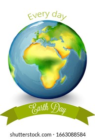 Earth Day planet vector. Watercolor globus with africa continent in the center. Place for text