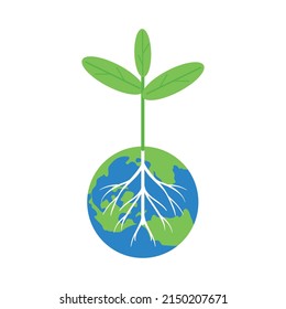 Earth Day . Plant and Roots around earth Vector illustration