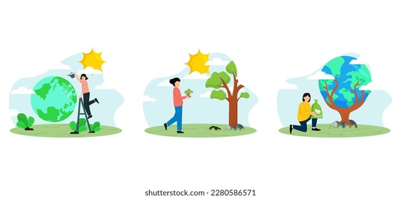 Earth Day Planting Plants Flat Bundle Design