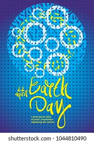 Earth Day poster. Earth day and 22 april lettering and blue globe with geometric ornament