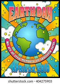 Earth Day poster banner design in 1960s psychedelic style