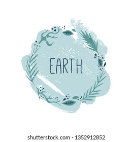 Earth Day poster, banner element. Vector floral frame, text card. Clip art