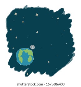 Earth day poster with copy space on white isolated backdrop. Save the planet symbol for invitation or gift card, social banner. Flyer or cloth print art. Hand drawn style stock vector illustration
