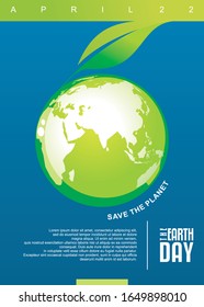 Earth day poster design. Save the planet environmental flyer concept. Go green vector illustration.
