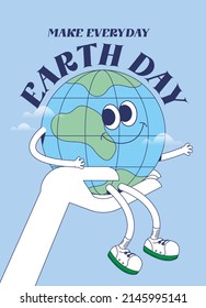 earth day poster design template vector, illustration with earth mascot, protect the earth