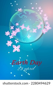 Earth Day Poster Design Template. Blauer Planet in Farben mit Lichteffekt.

