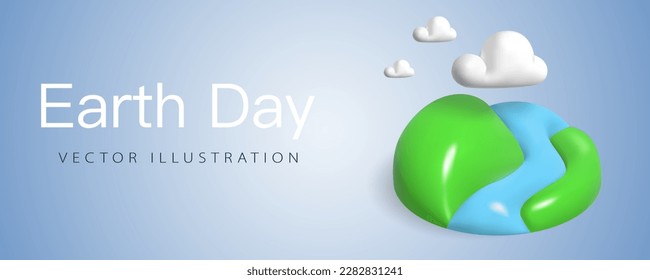 Earth day poster, environment conservation concept banner in realistic 3d volumetric plastic style, isolated on background. Ecology and conservation of nature, save planet.
