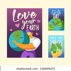 Earth Day Poster, Flyer, Brochure Template. Happy Green Planet Banner. Environment Safety, Ecology Concept. Vector illustration