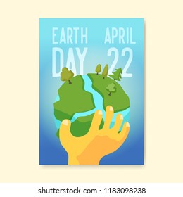Earth Day Poster, Flyer, Brochure Template. Green Planet Banner. Environment Safety, Ecology Concept. Vector illustration
