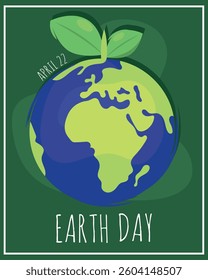 Earth Day poster with globe and leaf sprout Vector