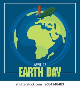 Earth Day poster with globe and small leaf sprout Vector