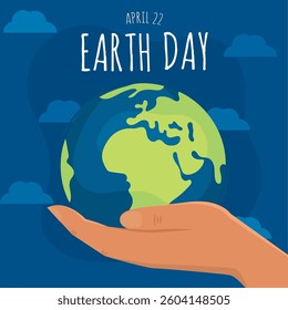 Earth Day poster with hand holding globe Vector