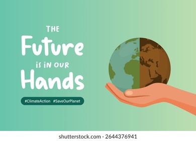 Earth Day Poster with Hand Holding Globe. Save Planet, Global Warming, Climate Change Vector, Ecology Icon, Nature Care Banner, Green Planet, Earth Protection Vector Illustration