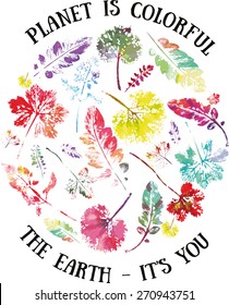 Earth Day poster. illustration with colored leaves.