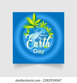 Earth day poster. with the earth day lettering, planets and green leaves