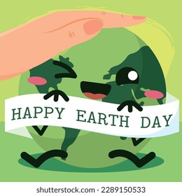 Earth day poster Planet cartoon kawaii Vector