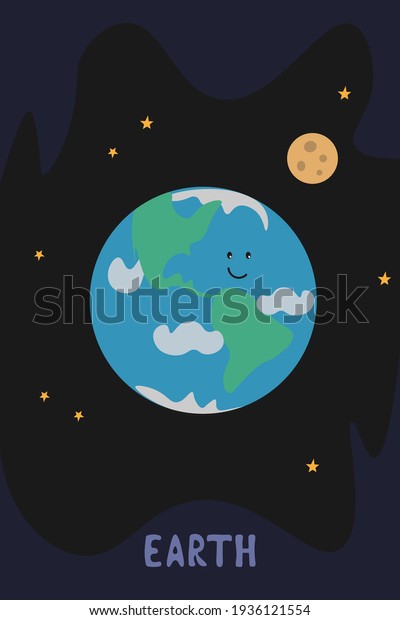 Earth day poster. Planet Earth. Moon and Earth.
Cute space poster.