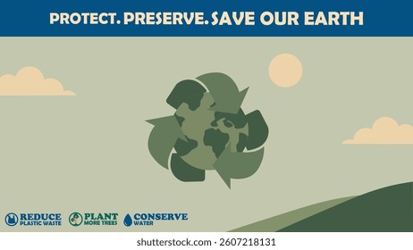 earth day poster with retro flat design style