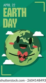 Earth Day poster with smiling planet holding heart Vector