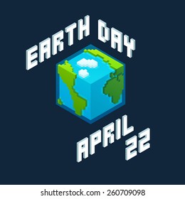 Earth Day poster with a stylish cube earth as seen from space.